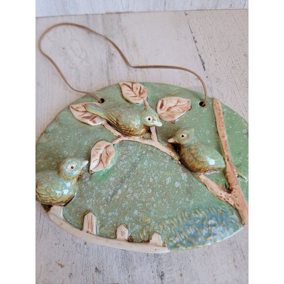 Vintage ceramic green bird Branch hanging home decor unique - Picture 3 of 6